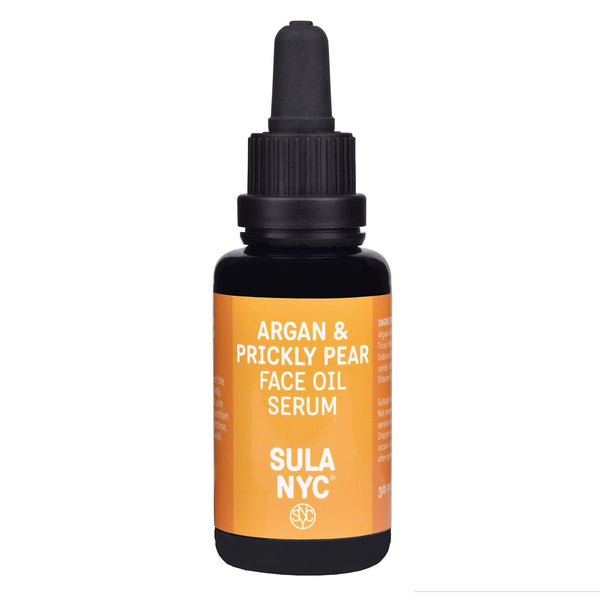 Glass dropper bottle of argan & prickly pear face oil serum                          